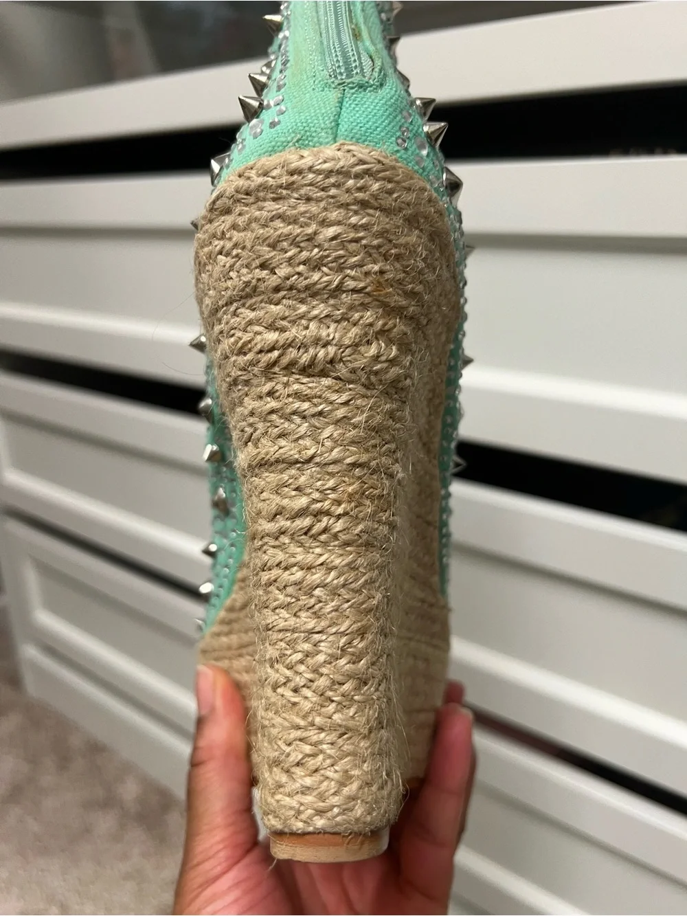 Studded Mint Green Wedge Peep-Toe Booties